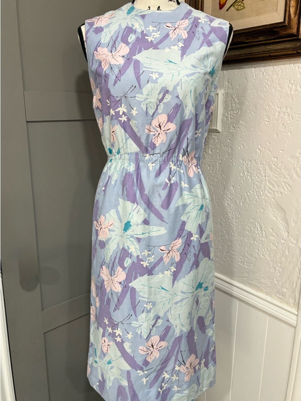 Vintage 1970’s Purple & Pastel Floral Wiggle Dress